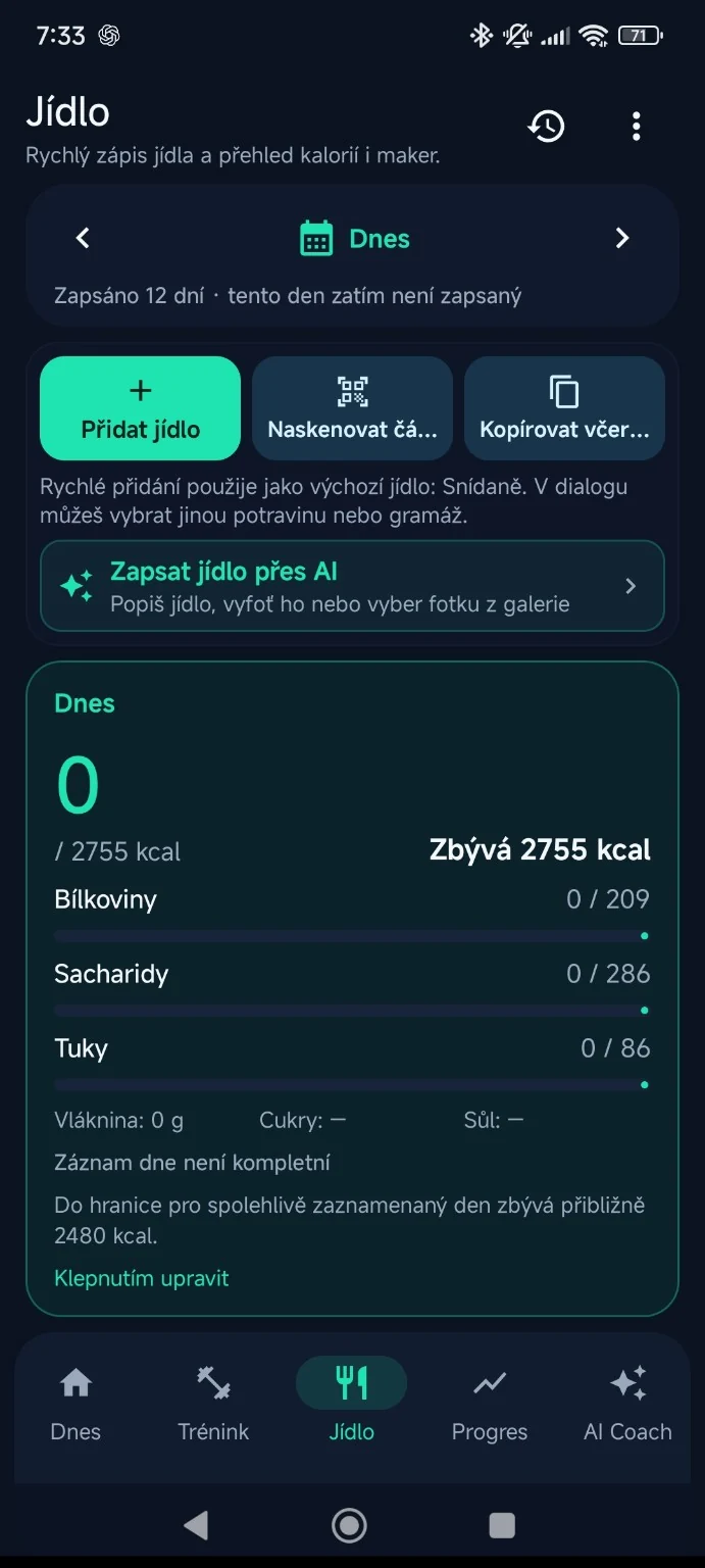 Zápis jídla a AI Food · Premium
