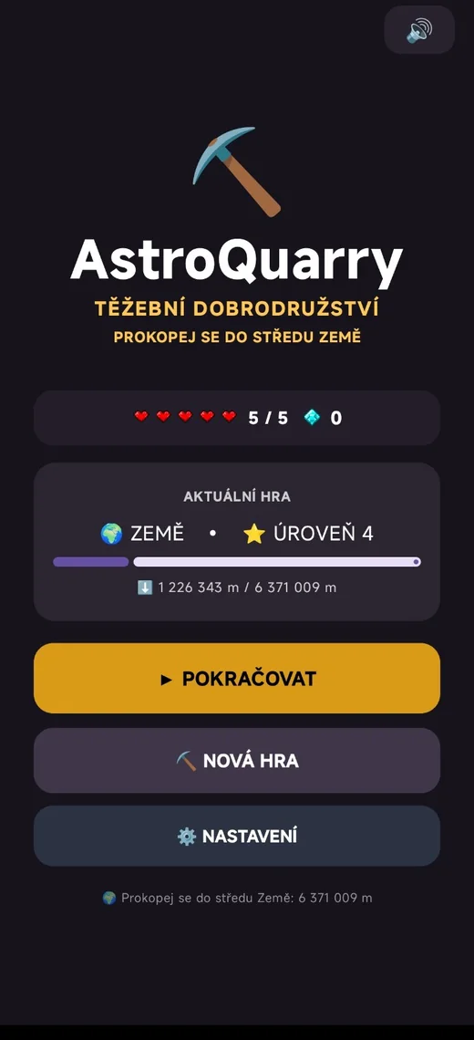 AstroQuarry — hlavní menu